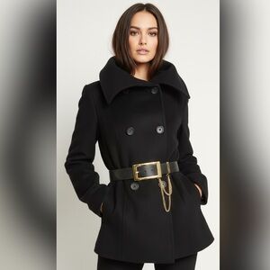 Designer Wool coat with high collar
